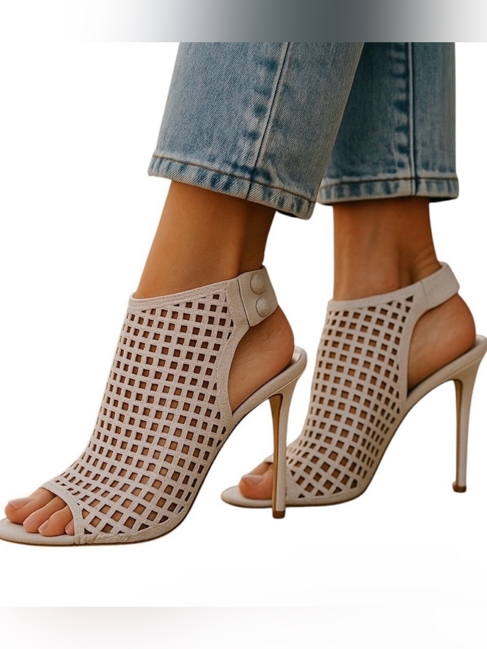 Catch Juice Nude Suede Peep-Toe Stilettos Size 8.5